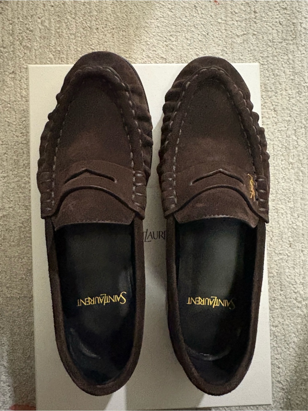 Saint Laurent Dark Brown Suede Penny Loafers